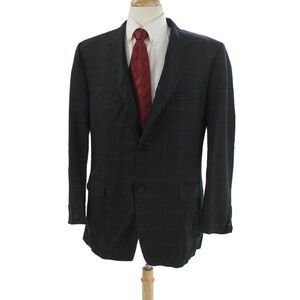 Canali Men Dark Gray Check Suit Jacket Rayon Cupro Bemberg Button Size 42
